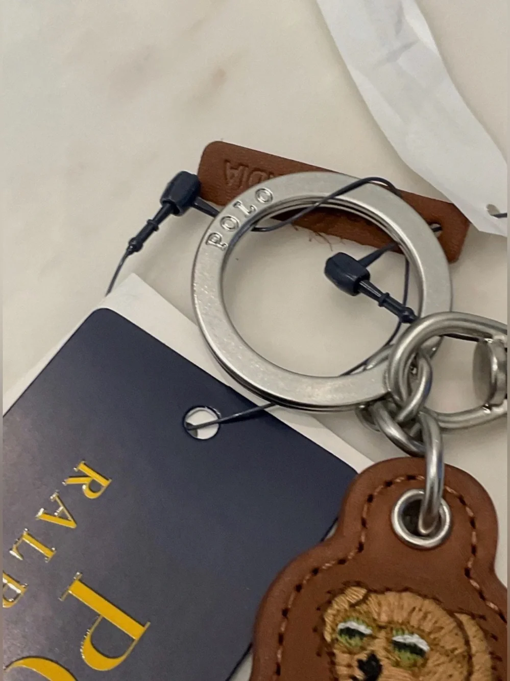 NEW Polo Ralph Lauren BEACH SHOP BEAR - LEATHER Key Ring Keychain - TAN